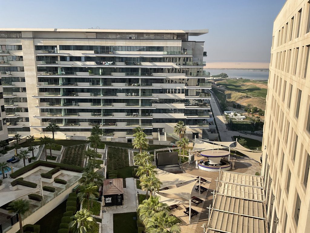 View over hotel gardens and mangroves
